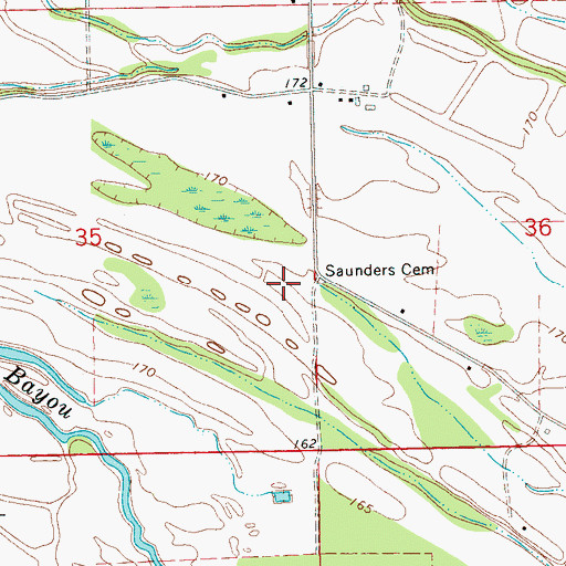 Topographic Map of Saunders Cemetery, MS