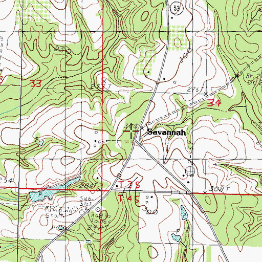Topographic Map of Savannah, MS