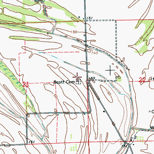 Topographic Map of Scott Cemetery, MS