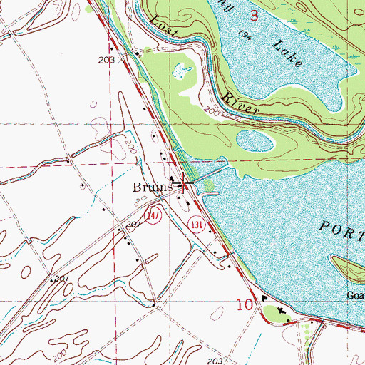 Topographic Map of Bruins, AR