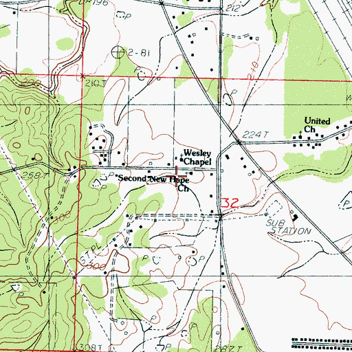 Topographic Map of New Hope Second Baptist Church, MS