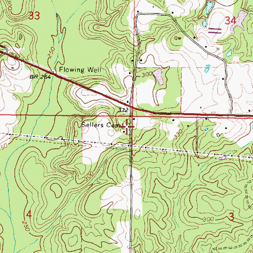 Topographic Map of Sellers Cemetery, MS
