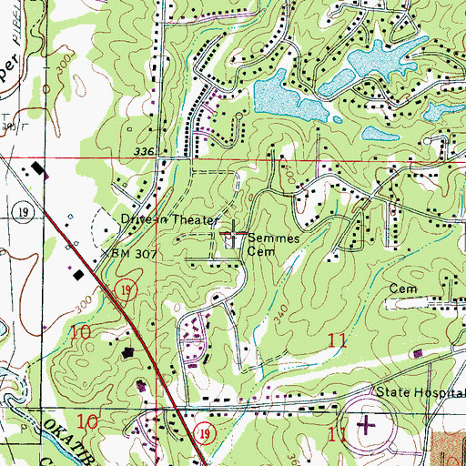 Topographic Map of Semmes Cemetery, MS