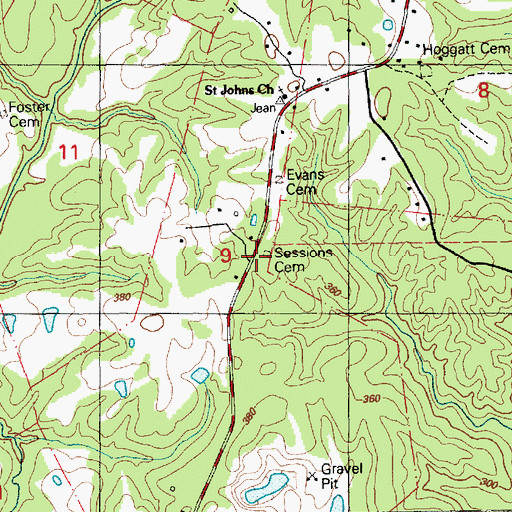Topographic Map of Sessions Cemetery, MS