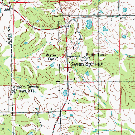 Topographic Map of Seven Springs, MS