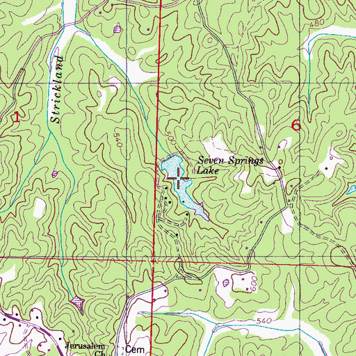 Topographic Map of Seven Springs Lake, MS