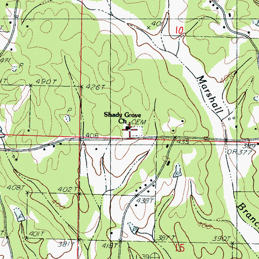 Topographic Map of Shady Grove Cemetery, MS