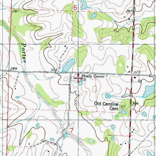 Topographic Map of Shady Grove Cemetery, MS
