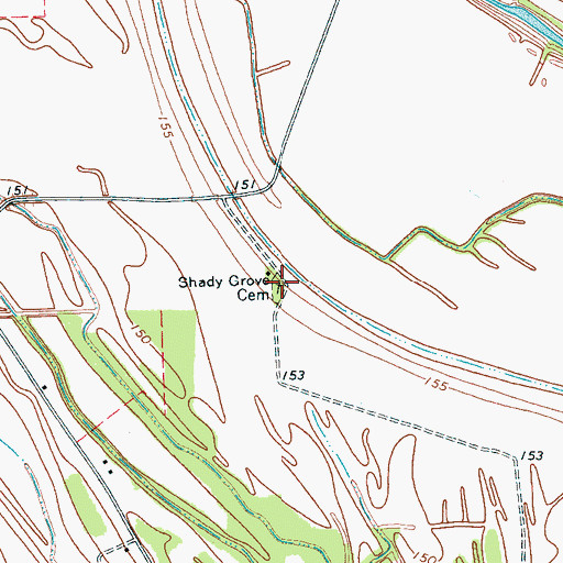 Topographic Map of Shady Grove Cemetery, MS