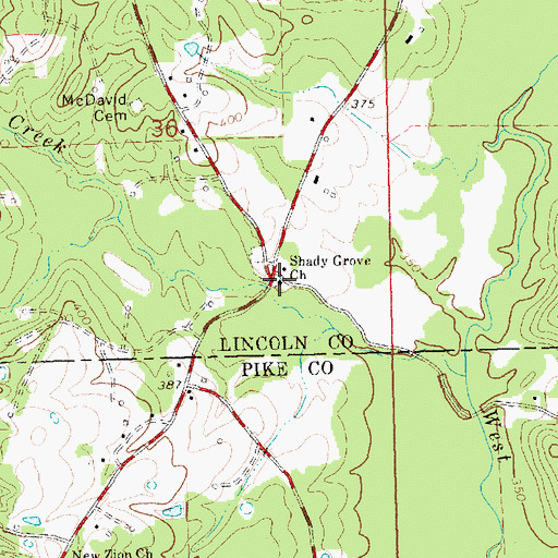 Topographic Map of Shady Grove Church, MS