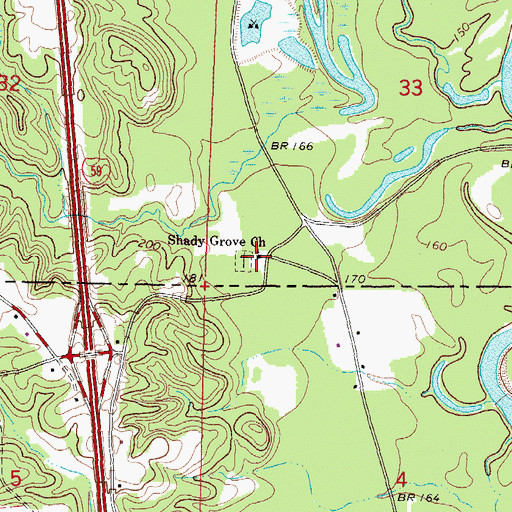 Topographic Map of Shady Grove Baptist Church, MS