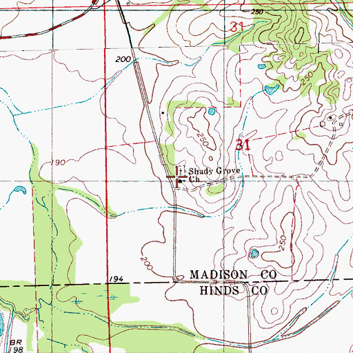 Topographic Map of Shady Grove Church, MS