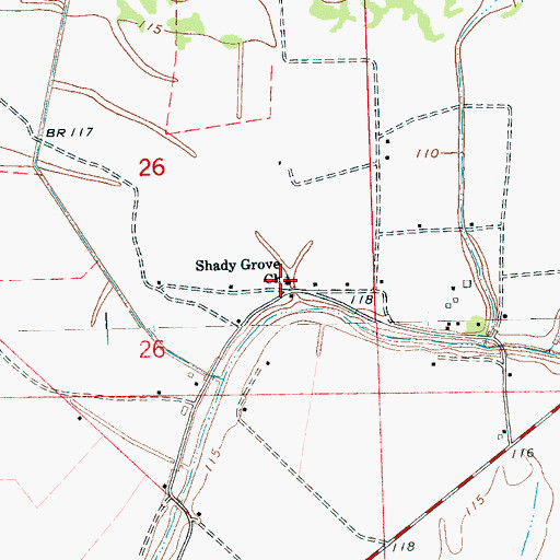 Topographic Map of Shady Grove Church, MS