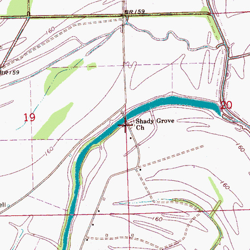 Topographic Map of Shady Grove Church, MS