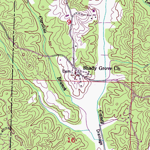 Topographic Map of Shady Grove Church, MS