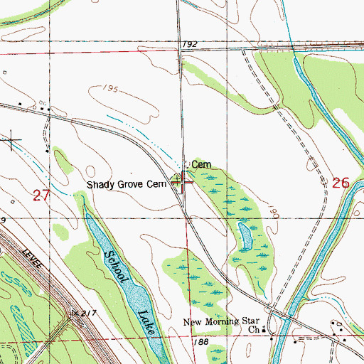 Topographic Map of Shady Grove School, MS