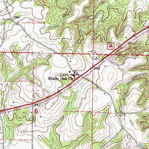 Topographic Map of Shady Oak Church, MS