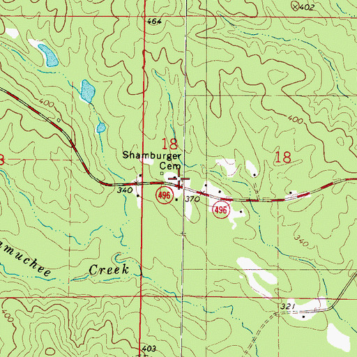 Topographic Map of Shamburger Cemetery, MS