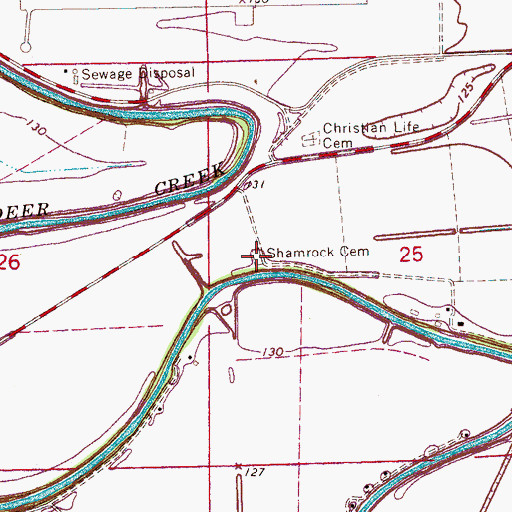 Topographic Map of Shamrock Cemetery, MS