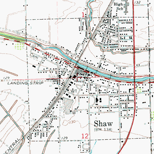 Topographic Map of Shaw, MS