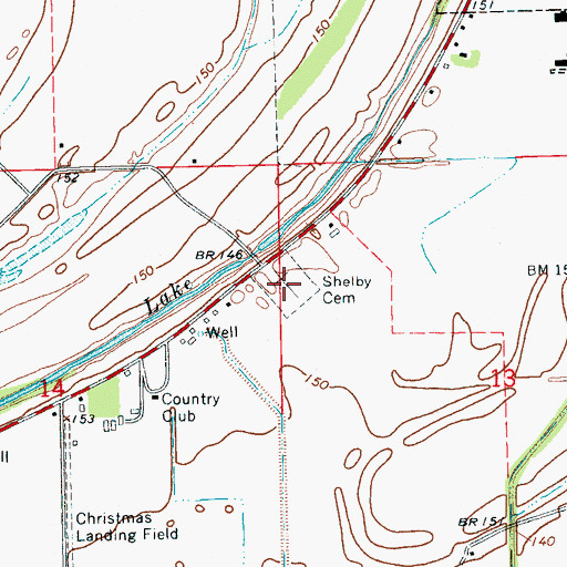 Topographic Map of Shelby Cemetery, MS