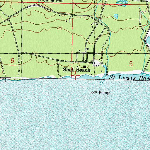 Topographic Map of Shell Beach, MS