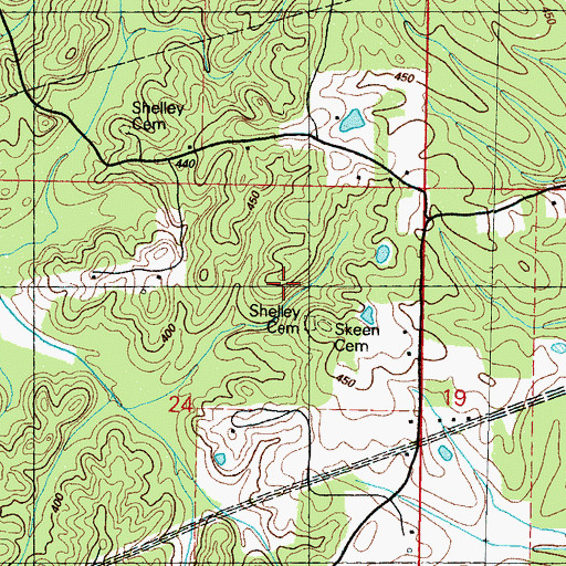 Topographic Map of Shelley Cemetery, MS