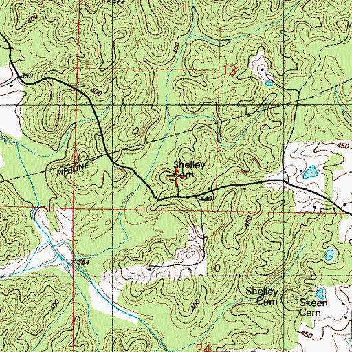 Topographic Map of Shelley Cemetery, MS