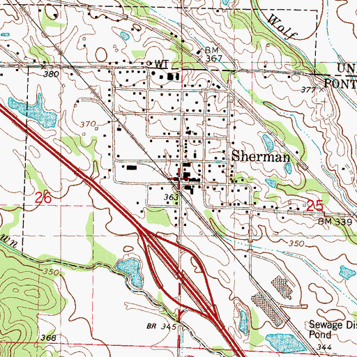 Topographic Map of Sherman, MS