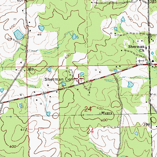 Topographic Map of Sherman Cemetery, MS