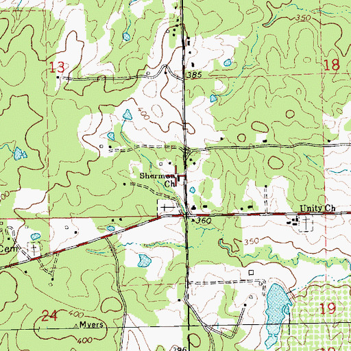 Topographic Map of Sherman Church, MS