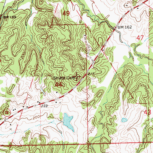 Topographic Map of Shield Cemetery, MS