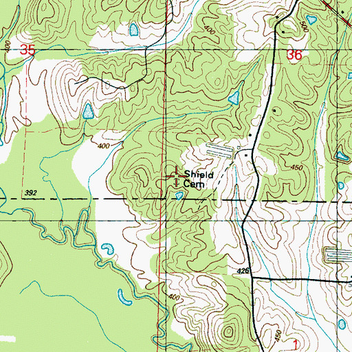 Topographic Map of Shield Cemetery, MS