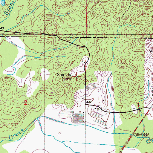 Topographic Map of Shields Cemetery, MS