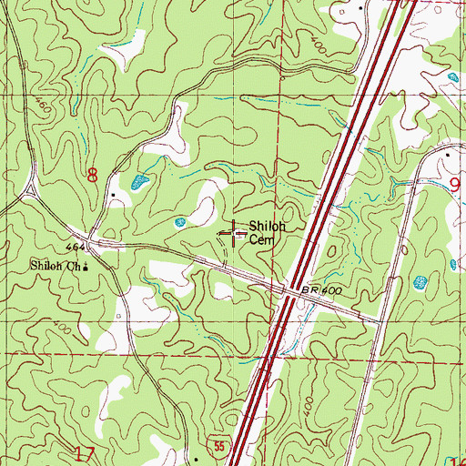 Topographic Map of Shiloh Cemetery, MS