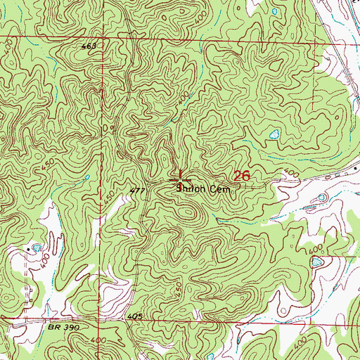 Topographic Map of Shiloh Cemetery, MS