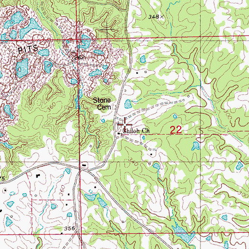 Topographic Map of Shiloh Cemetery, MS