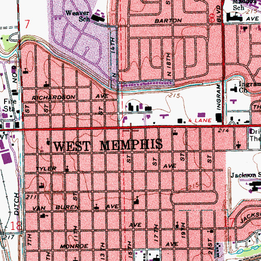 Topographic Map of Fifteenth Street Church of God in Christ, AR
