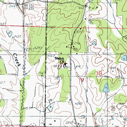 Topographic Map of Shiloh Cemetery, MS