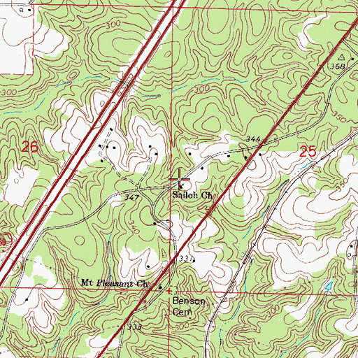 Topographic Map of Shiloh Church, MS