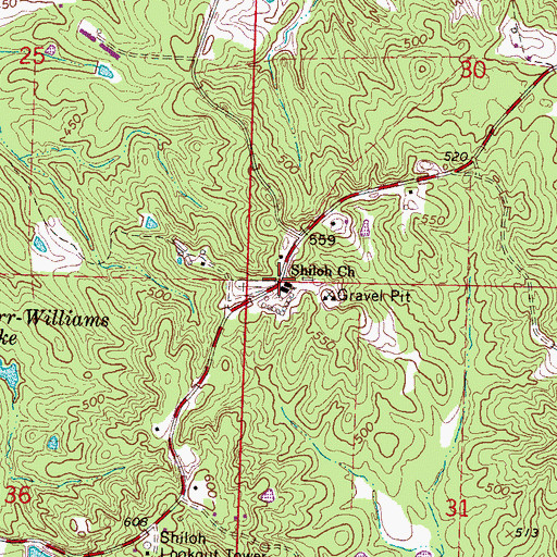 Topographic Map of Shiloh Church, MS