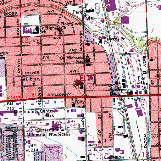 Topographic Map of First Baptist Church, AR