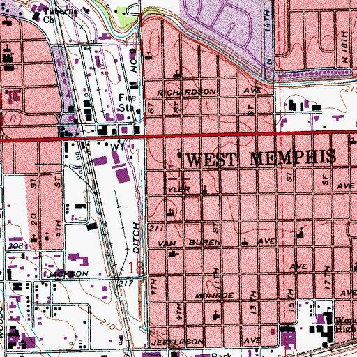 Topographic Map of First Church of Christ Holiness, AR