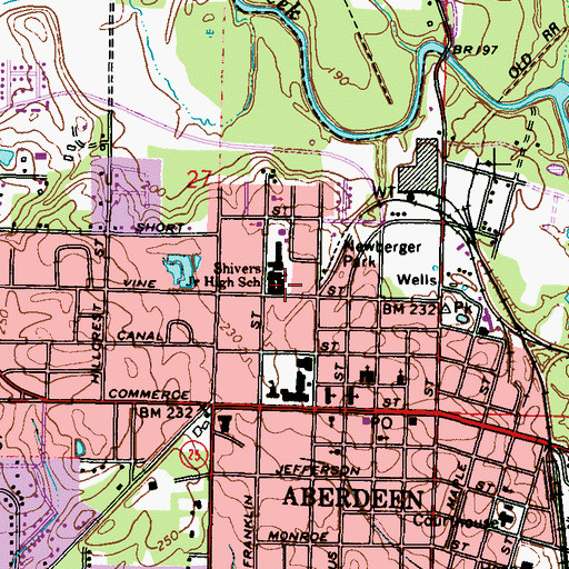 Topographic Map of Shivers High School, MS