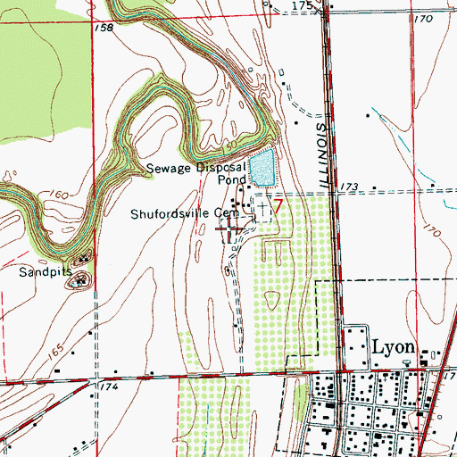 Topographic Map of Shufordsville Cemetery, MS