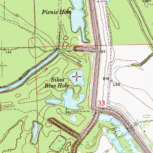 Topographic Map of Sikes Blue Hole, MS