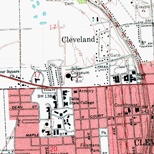 Topographic Map of Siller Coliseum, MS