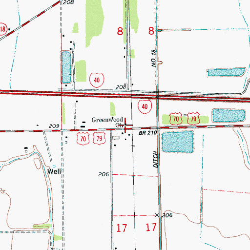 Topographic Map of Greenwood Church, AR