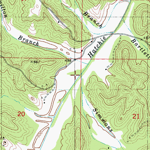 Topographic Map of Simmons Branch, MS