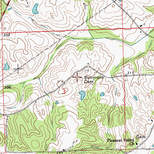 Topographic Map of Simmons Cemetery, MS